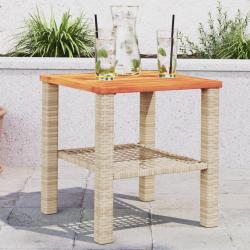 Table de jardin beige 40x40x42 cm r&eacute;sine tress&eacute;e et bois acacia