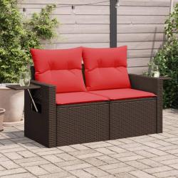 Canap&eacute; de jardin avec coussins 2 places en r&eacute;sine tress&eacute;e marron