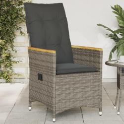 Chaise inclinable de jardin avec coussins gris r&eacute;sine tress&eacute;e