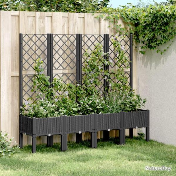Jardini�re avec treillis noir 160x40x142 cm PP