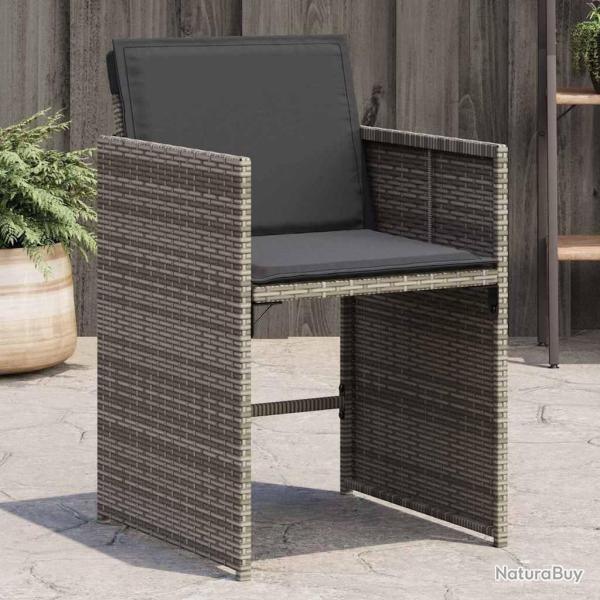 Chaises de jardin avec coussins lot de 4 gris r�sine tress�e