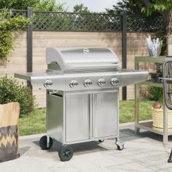 Barbecue &agrave; gaz avec 5 br&ucirc;leurs argent&eacute; acier inoxydable