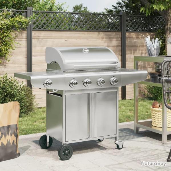 Barbecue � gaz avec 5 br�leurs argent� acier inoxydable
