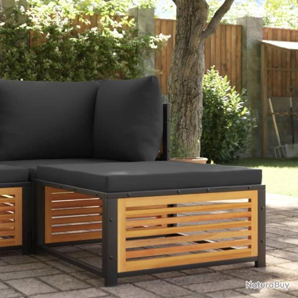 Tabouret de jardin avec coussin 68x68x30cm bois massif d'acacia