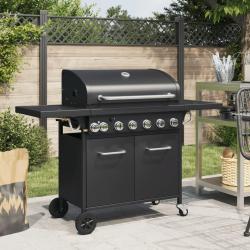 Barbecue gril &agrave; gaz avec 7 br&ucirc;leurs noir acier enduit de poudre