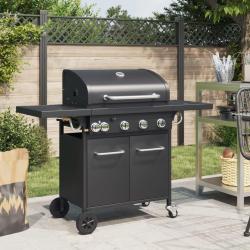 Barbecue gril &agrave; gaz avec 5 br&ucirc;leurs noir acier enduit de poudre