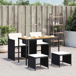Ensemble &agrave; manger de jardin coussins 5pcs Noir R&eacute;sine tress&eacute;e