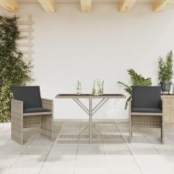 Ensemble de bistro 3 pcs et coussins gris clair r&eacute;sine tress&eacute;e