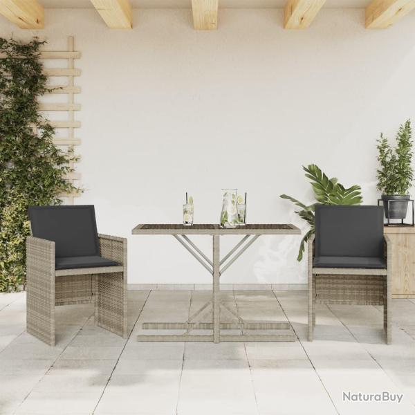 Ensemble de bistro 3 pcs et coussins gris clair r�sine tress�e