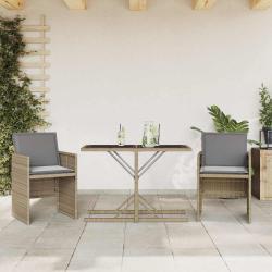 Ensemble de bistro 3 pcs coussins m&eacute;lange beige r&eacute;sine tress&eacute;e
