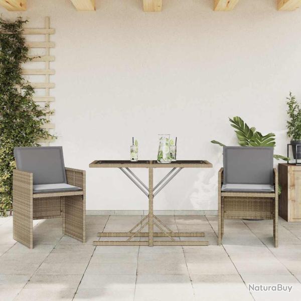 Ensemble de bistro 3 pcs coussins m�lange beige r�sine tress�e