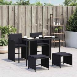 Ensemble &agrave; manger de jardin coussins 5pcs Noir R&eacute;sine tress&eacute;e