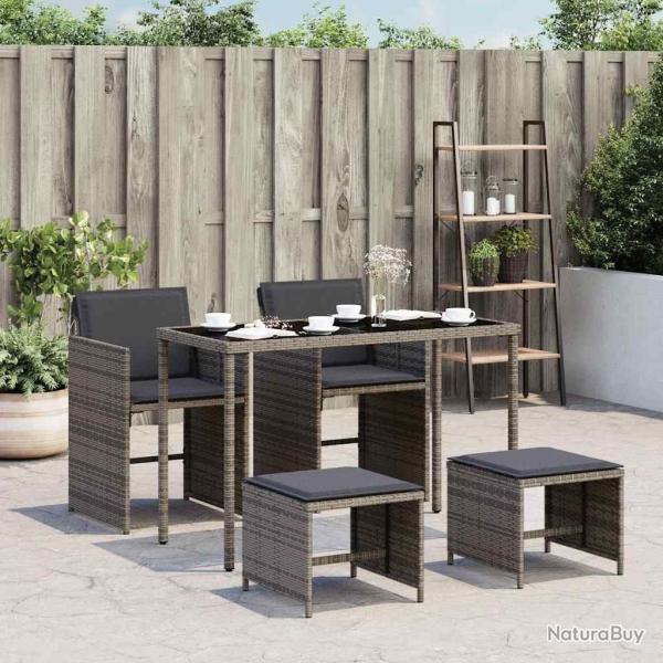 Ensemble � manger de jardin 5 pcs coussins gris r�sine tress�e