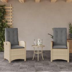 Chaises inclinables jardin lot de 2 et coussins r&eacute;sine tress&eacute;e