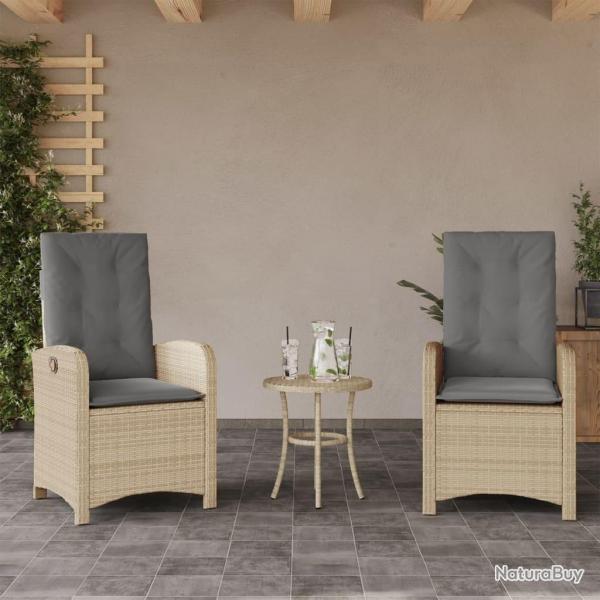 Chaises inclinables jardin lot de 2 et coussins r�sine tress�e
