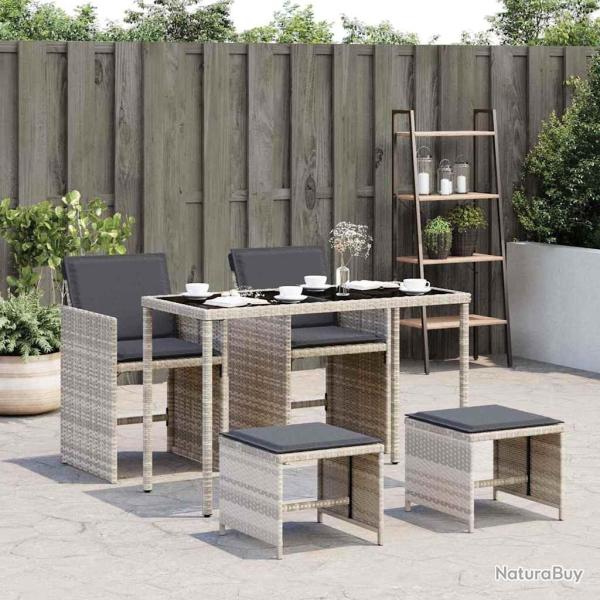 Ensemble � manger de jardin et coussins 5 pcs gris clair rotin