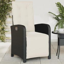 Chaise inclinable de jardin et repose-pied noir r&eacute;sine tress&eacute;e