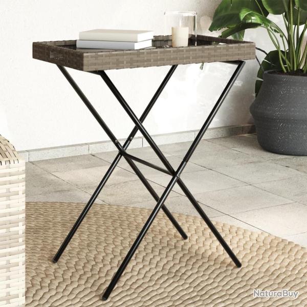 Table � plateau pliable gris 65x40x75 cm r�sine tress�e