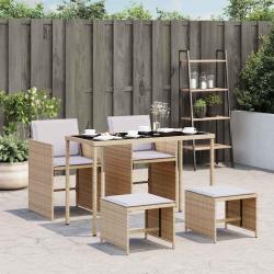 Ensemble &agrave; manger de jardin coussins 5 pcs m&eacute;lange beige rotin