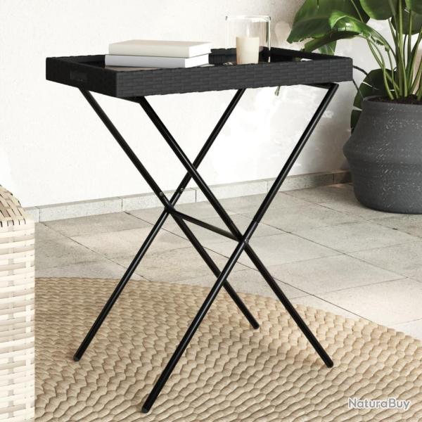 Table � plateau pliable noir 65x40x75 cm r�sine tress�e