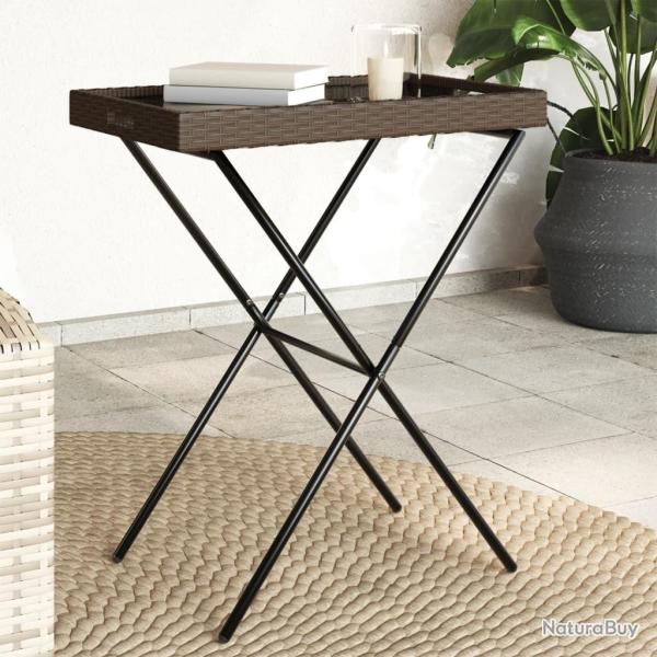 Table � plateau pliable marron 65x40x75 cm r�sine tress�e