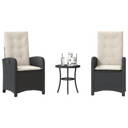 Ensemble de bistro 3 pcs avec coussins noir r&eacute;sine tress&eacute;e