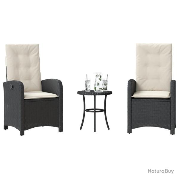 Ensemble de bistro 3 pcs avec coussins noir r�sine tress�e