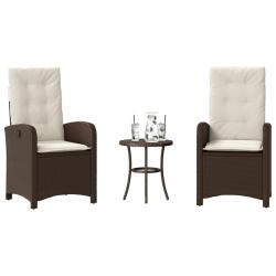 Ensemble de bistro 3 pcs avec coussins marron r&eacute;sine tress&eacute;e