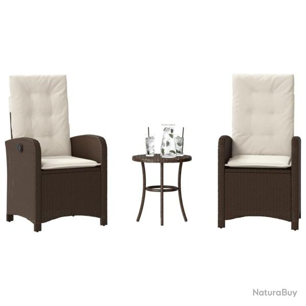Ensemble de bistro 3 pcs avec coussins marron r�sine tress�e