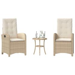 Ensemble de bistro 3 pcs avec coussins beige r&eacute;sine tress&eacute;e