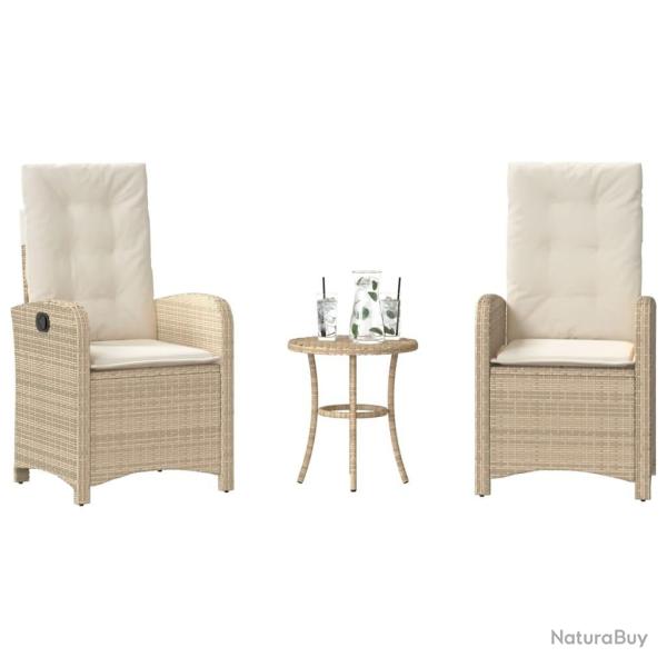 Ensemble de bistro 3 pcs avec coussins beige r�sine tress�e