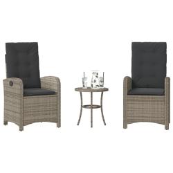 Ensemble de bistro 3 pcs avec coussins gris r&eacute;sine tress&eacute;e