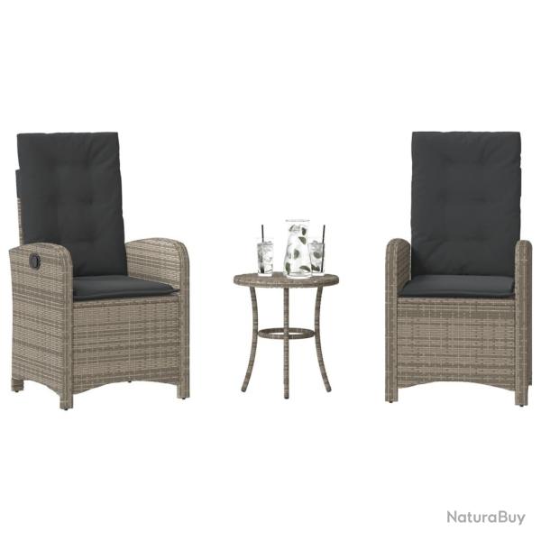 Ensemble de bistro 3 pcs avec coussins gris r�sine tress�e