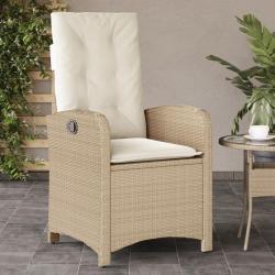 Chaise inclinable de jardin avec coussins beige r&eacute;sine tress&eacute;e