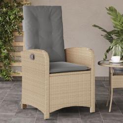Chaise inclinable de jardin coussins m&eacute;lange beige poly rotin
