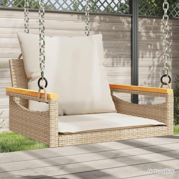Balancelle avec coussins beige 63x62x40 cm r�sine tress�e