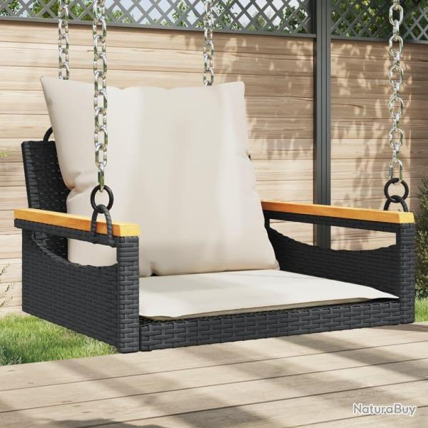 Balancelle avec coussins noir 63x62x40 cm r�sine tress�e