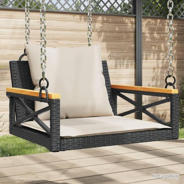 Balancelle avec coussins noir 63x62x40 cm r�sine tress�e