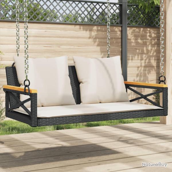 Balancelle avec coussins noir 109x62x40 cm r�sine tress�e