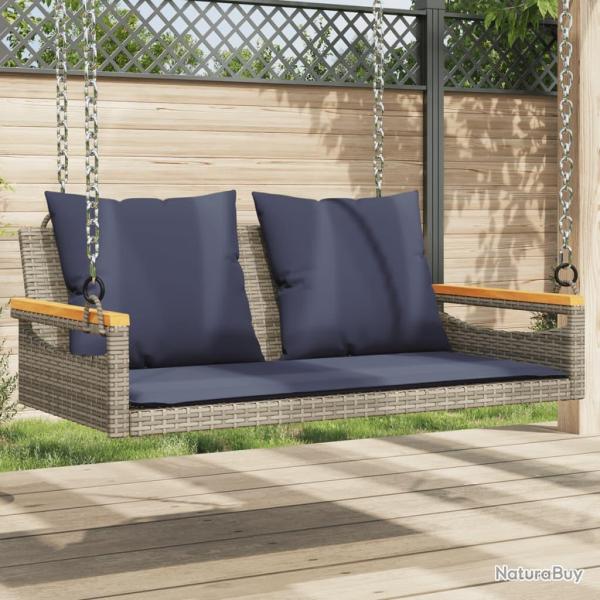 Balancelle avec coussins gris 109x62x40 cm r�sine tress�e