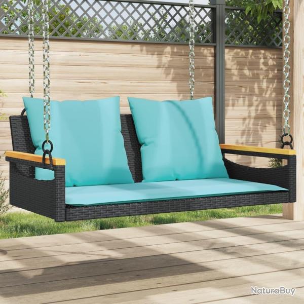 Balancelle avec coussins noir 109x62x40 cm r�sine tress�e