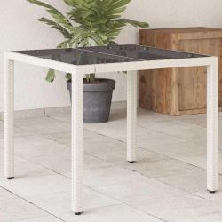 Table de jardin dessus en verre blanc 90x90x75cm r&eacute;sine tress&eacute;e