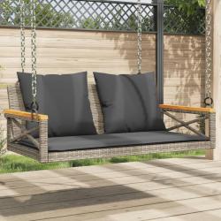 Balancelle avec coussins gris 109x62x40 cm r&eacute;sine tress&eacute;e