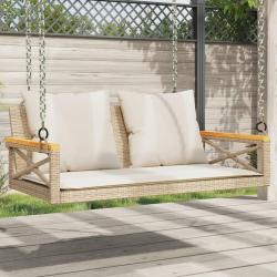 Balancelle avec coussins beige 109x62x40 cm r&eacute;sine tress&eacute;e