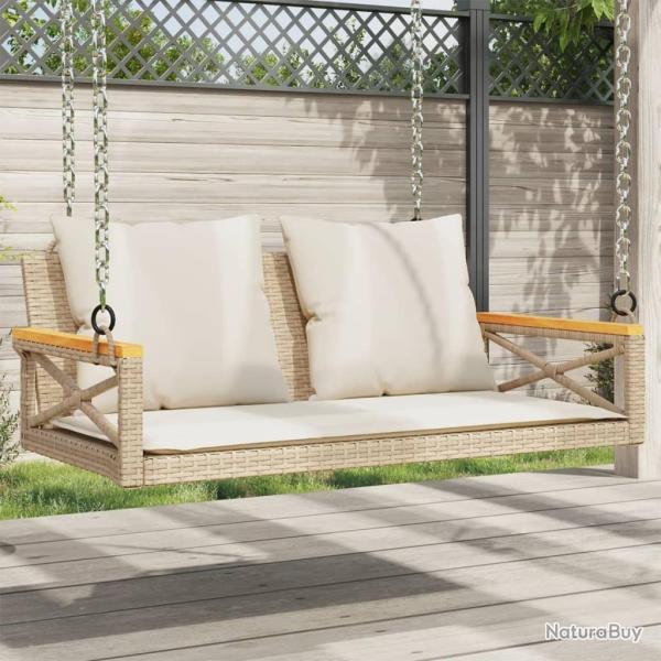 Balancelle avec coussins beige 109x62x40 cm r�sine tress�e