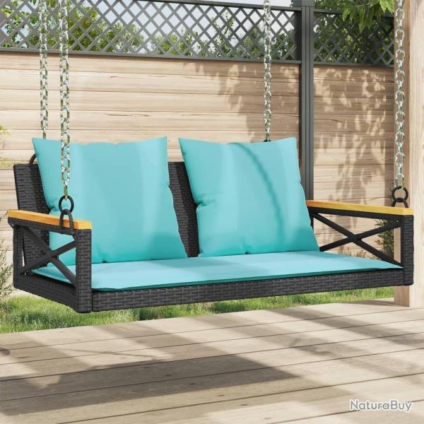 Balancelle avec coussins noir 109x62x40 cm r�sine tress�e