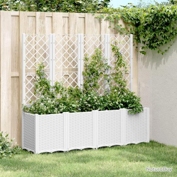 Jardini�re avec treillis blanc 160x40x140 cm PP