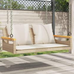 Balancelle avec coussins beige 109x62x40 cm r&eacute;sine tress&eacute;e
