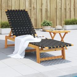Chaises longues noir bois d'acacia solide et tissu