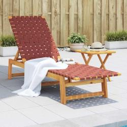 Chaises longues rouge bois d'acacia solide et tissu